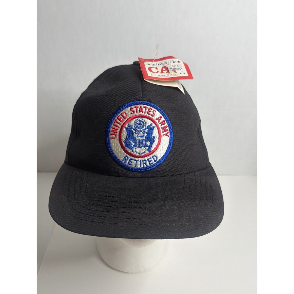 Vintage US Army Retired Snapback Hat Black Best Cap Made in USA Deadstock NWT